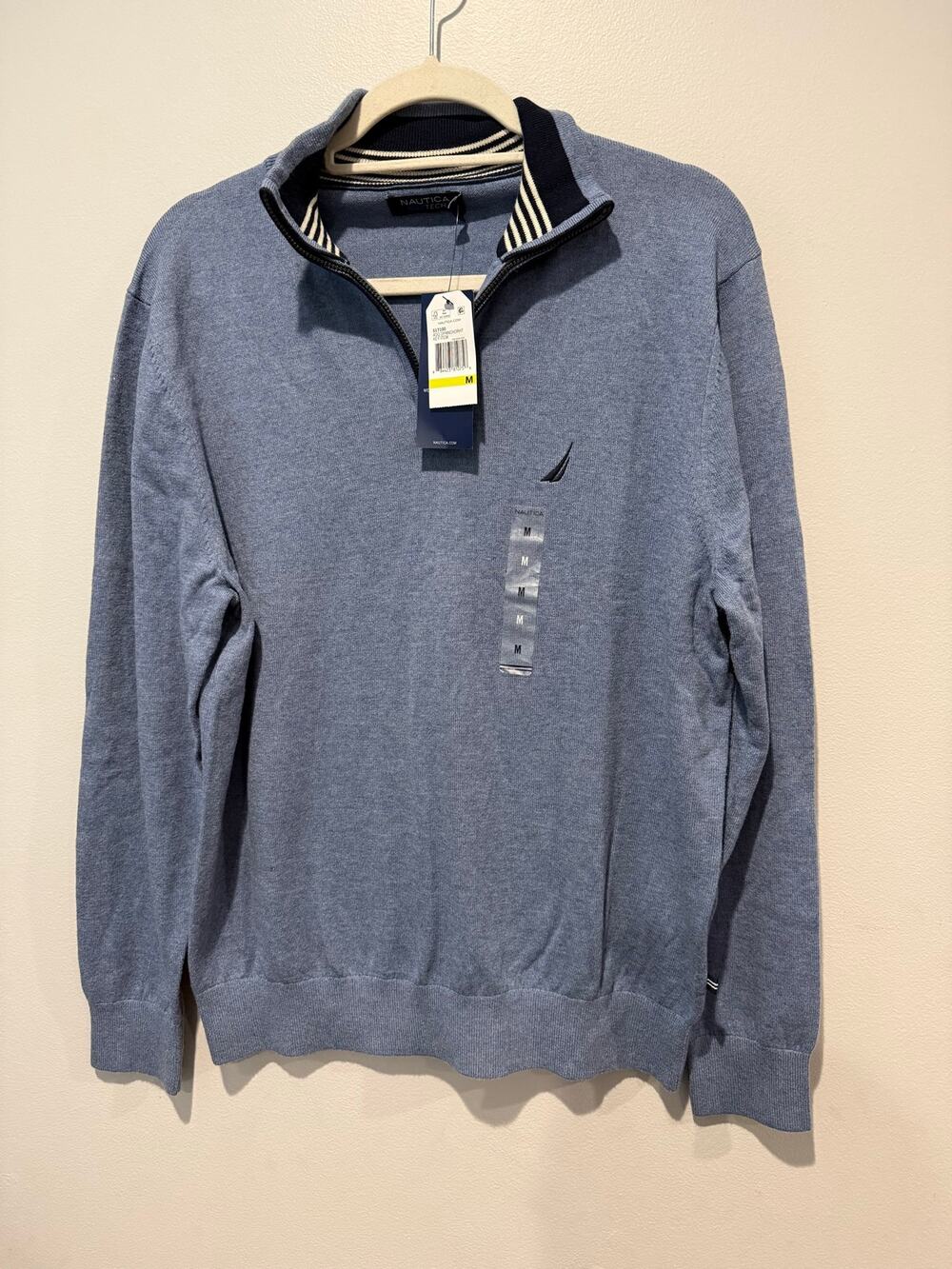 NWT Nautica Navtech Mens Blue Quarter Zip Pullover Sweater Mock Neck Logo Medium